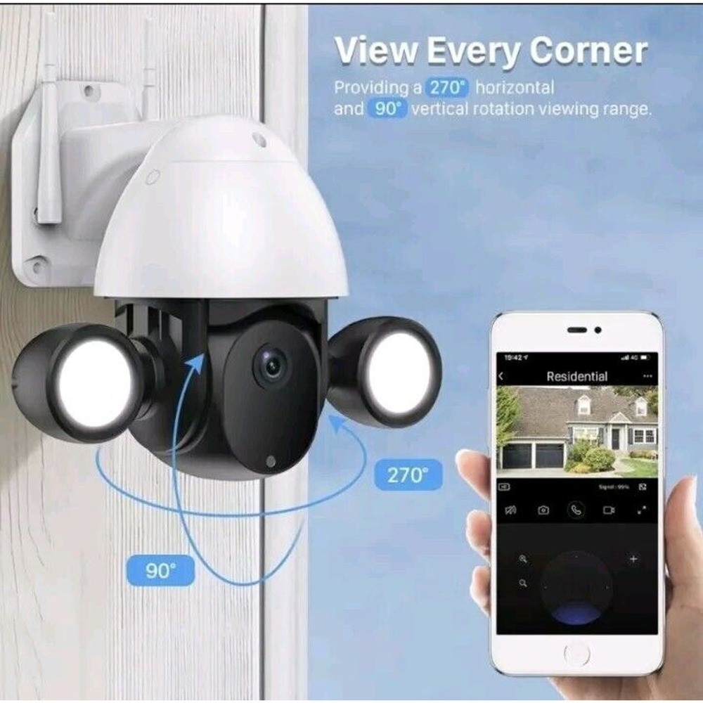 3MP Smart Camera WiFi Floodlight Security Camera Outdoor Video Surveillance